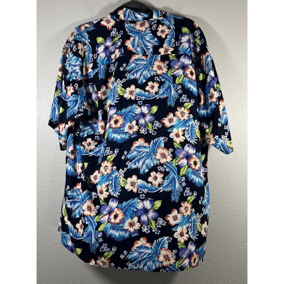 Geoffrey Beene Hawaiian Shirt Mens L Aloha Blue Tropical Floral Top Button - Picture 5 of 11